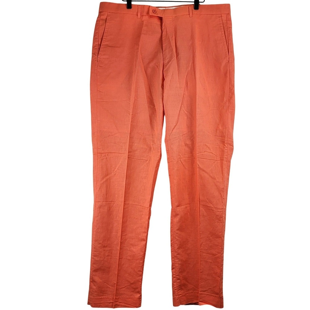 Stacy Adams Linen Blend Pants Mens 40/34 Coral‎ Summer Preppy Resortwear